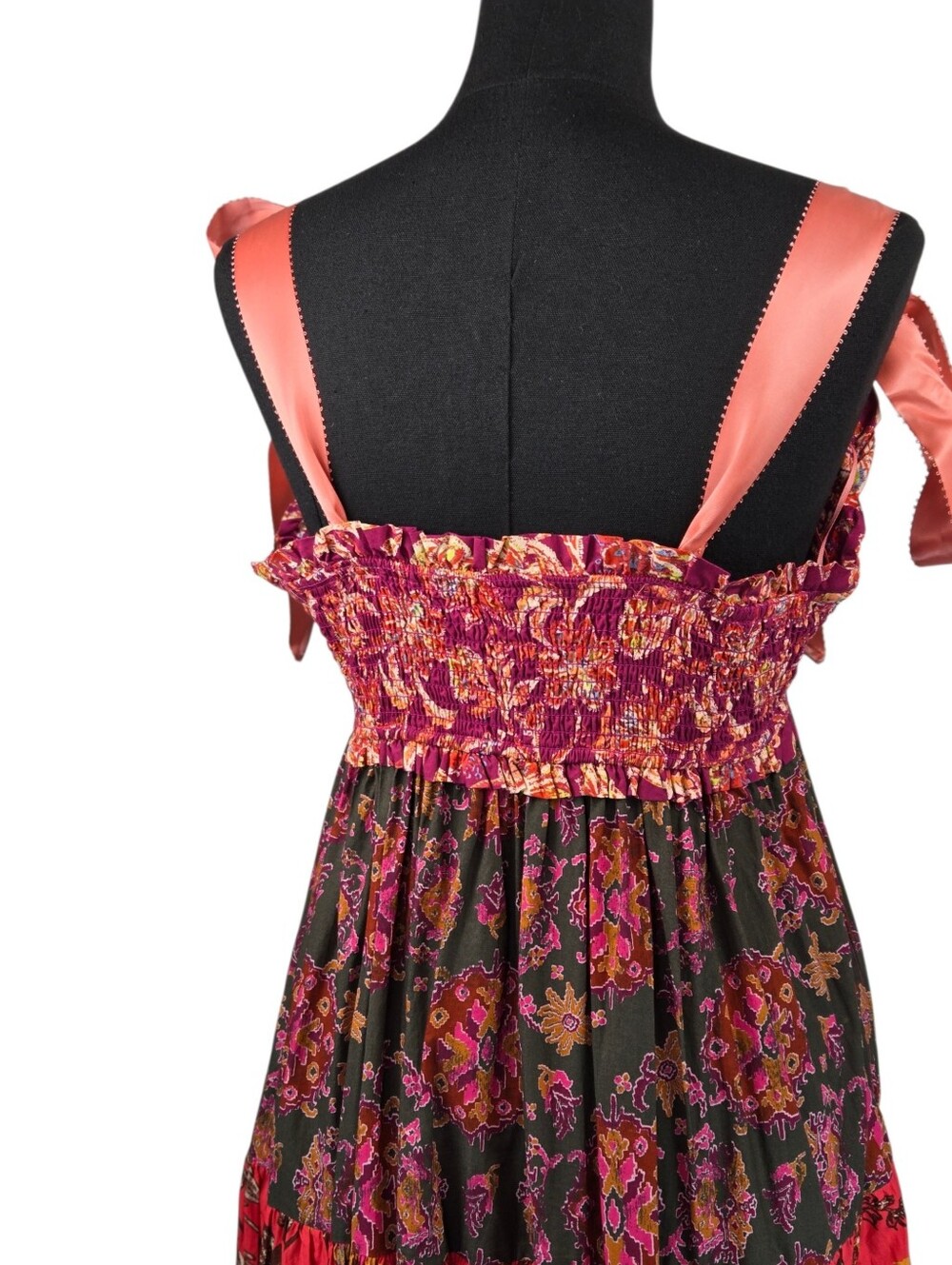 Free People Bluebell Maxi Dress  Magenta Combo Floral Boho Smocked Pockets Sz S - Picture 9 of 16